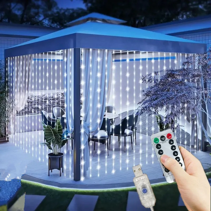 LED جارلاند الجنية ضوء مصباح حديقة سلسلة 6 متر 8 وضع USB الستار ضوء الزفاف عيد الميلاد حفلة عطلة ديكور المنزل في الهواء الطلق