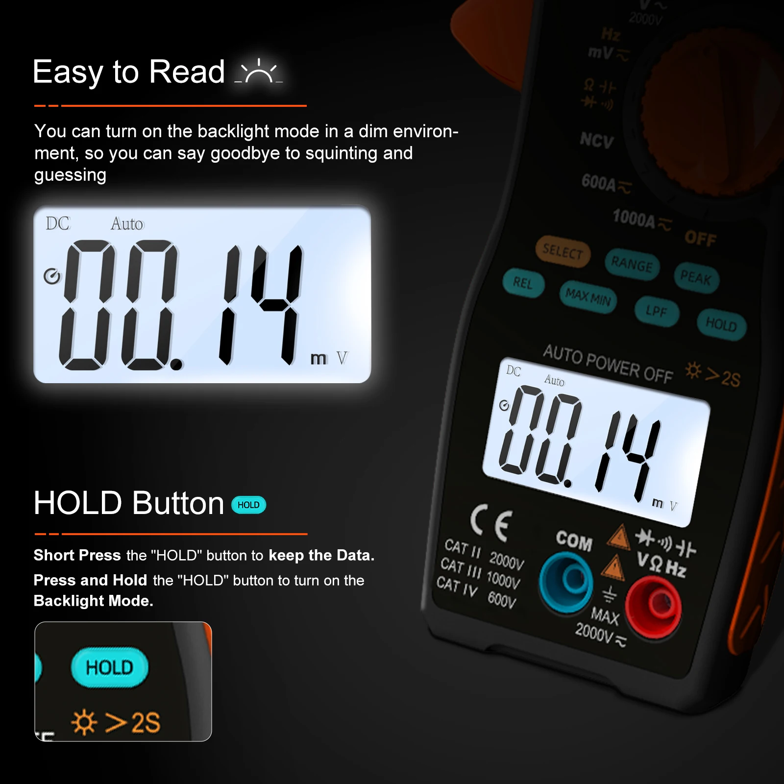HoldPeak 6000 Counts Solar Clamp Meter - 2000V True RMS, Auto-Ranging, AC/DC Voltage/Current, Resistance, Capacitance, Diode