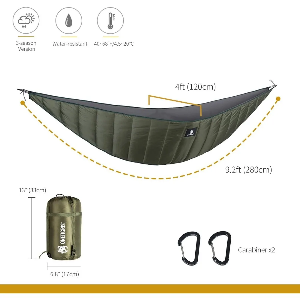 OneTigris Night Protector amaca ultraleggera Underquilt, trapunta da campeggio a figura intera per amache calde 3-4 stagioni