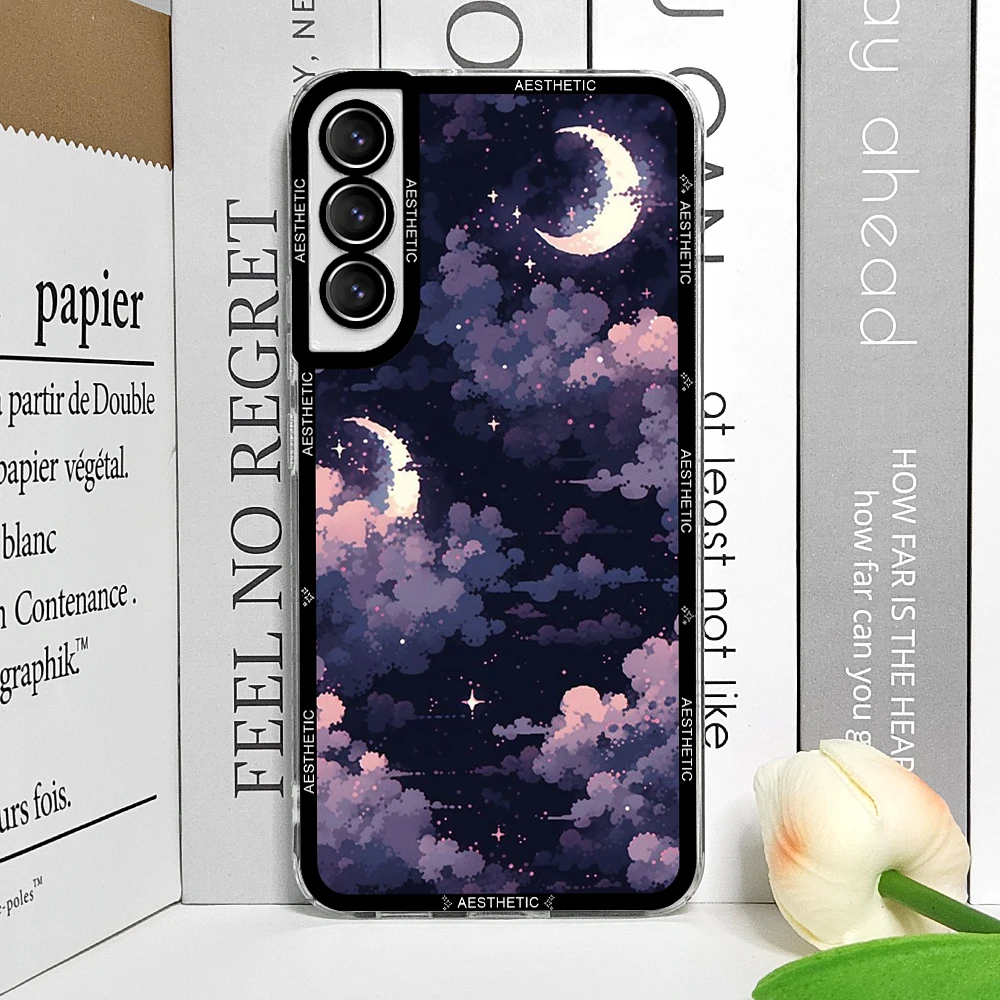 Beautiful Y2K Cute Clouds Moon Aesthetic Phone Case for Samsung Galaxy S25 S24 S20 S21 FE S22 Plus S23 Ultra 5G Soft Cover Funda