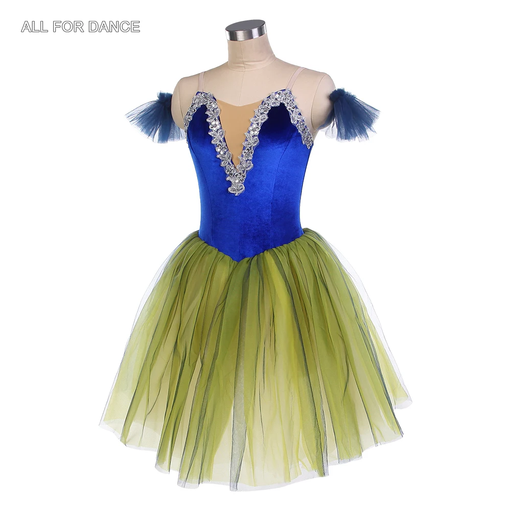 20189 Romantyczna sukienka baletowa dla dorosłych dziewcząt, elastyczny, królewski niebieski aksamitny gorset z warstwową spódnicą tutu.