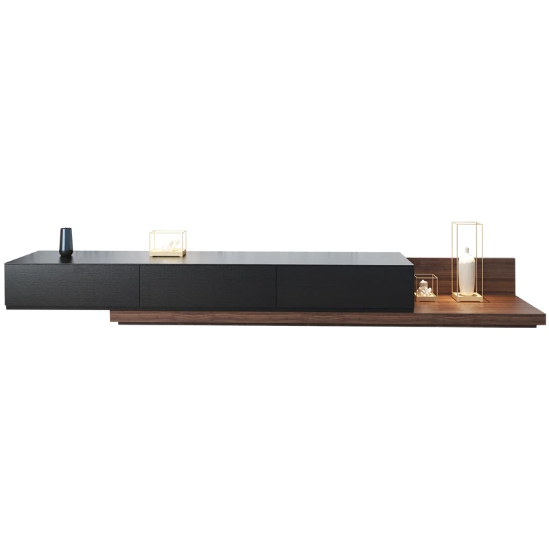 Nordic TV cabinet coffee table modern minimalist small unit floor cabinet black walnut expandable