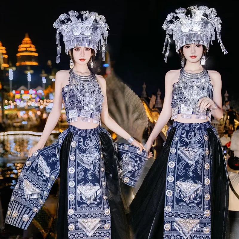 Exotic Xishuangbanna Miao' S Girl Ethnic Style Travel Photography Clothes Performance Wear