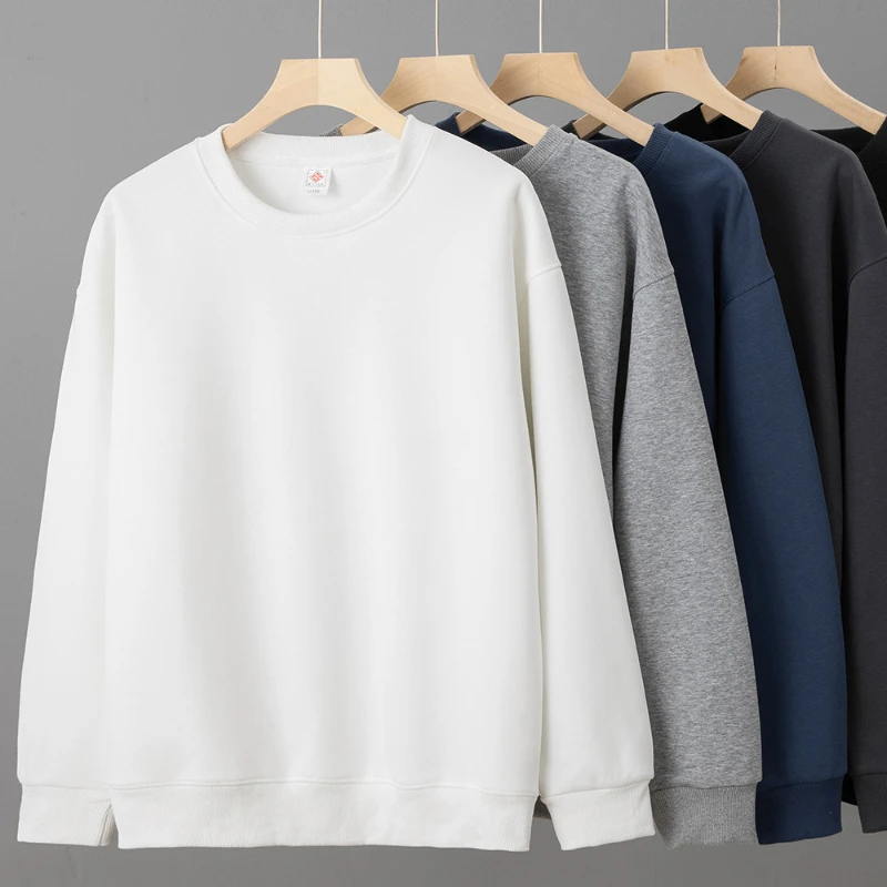 

Мужская повседневная одежда больших размеров с мягкой драпировкой и круглым вырезом, свободная однотонная белая рубашка с низом и флисовая толстовка осенью и зимой