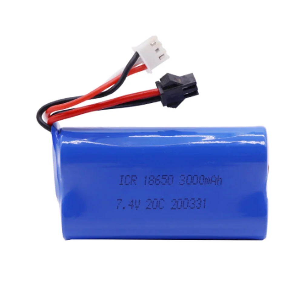 

7.4V 3000mAh 18650 Lipo Battery SM Plug for WPL MN99S D90 U12A S033g Q1 H101 Rc Boats Cars Tanks Drones Parts 2s 7.4v Battery