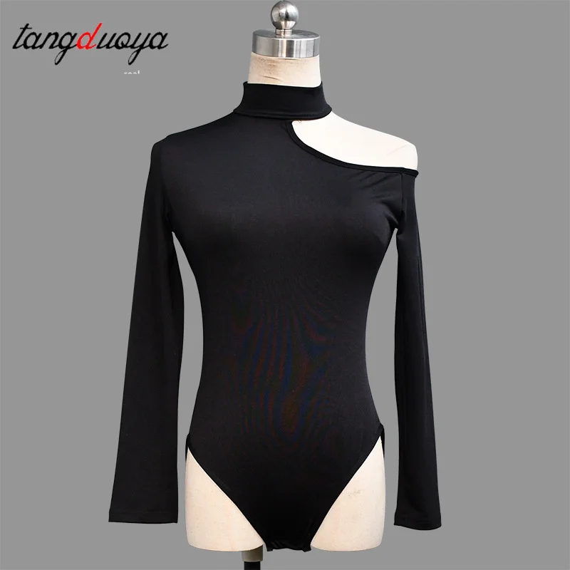 New Adult Women Latin Tops Sexy Off Shoulder Long Sleeved T-shirt Stage Competition Dancewear Ballroom Dancing Practice Costume