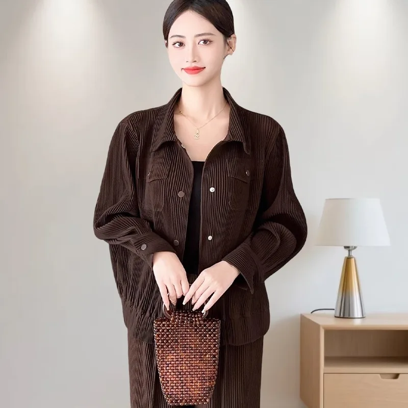 

Miyake Fall Thickened Jacket Women's Simple Fashion Single-breasted Cardigan Casual Versatile Loose Jacket Commuting Women Coat