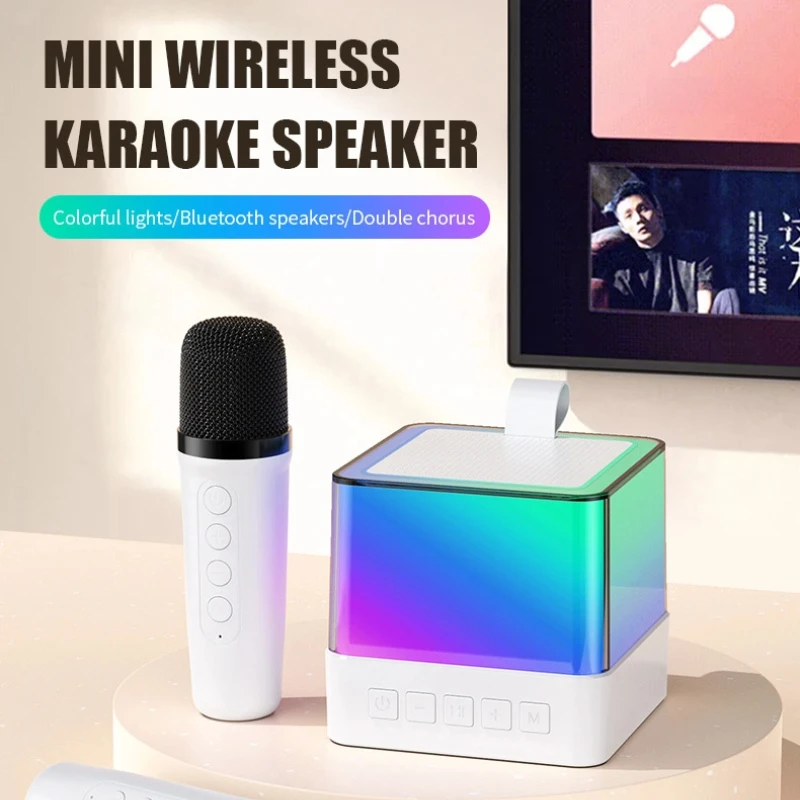 Luz LED ambiental colorida multifuncional Mini portátil De alta fidelidad Bluetooth Caixa De Som altavoz De Karaoke para el hogar con micrófono