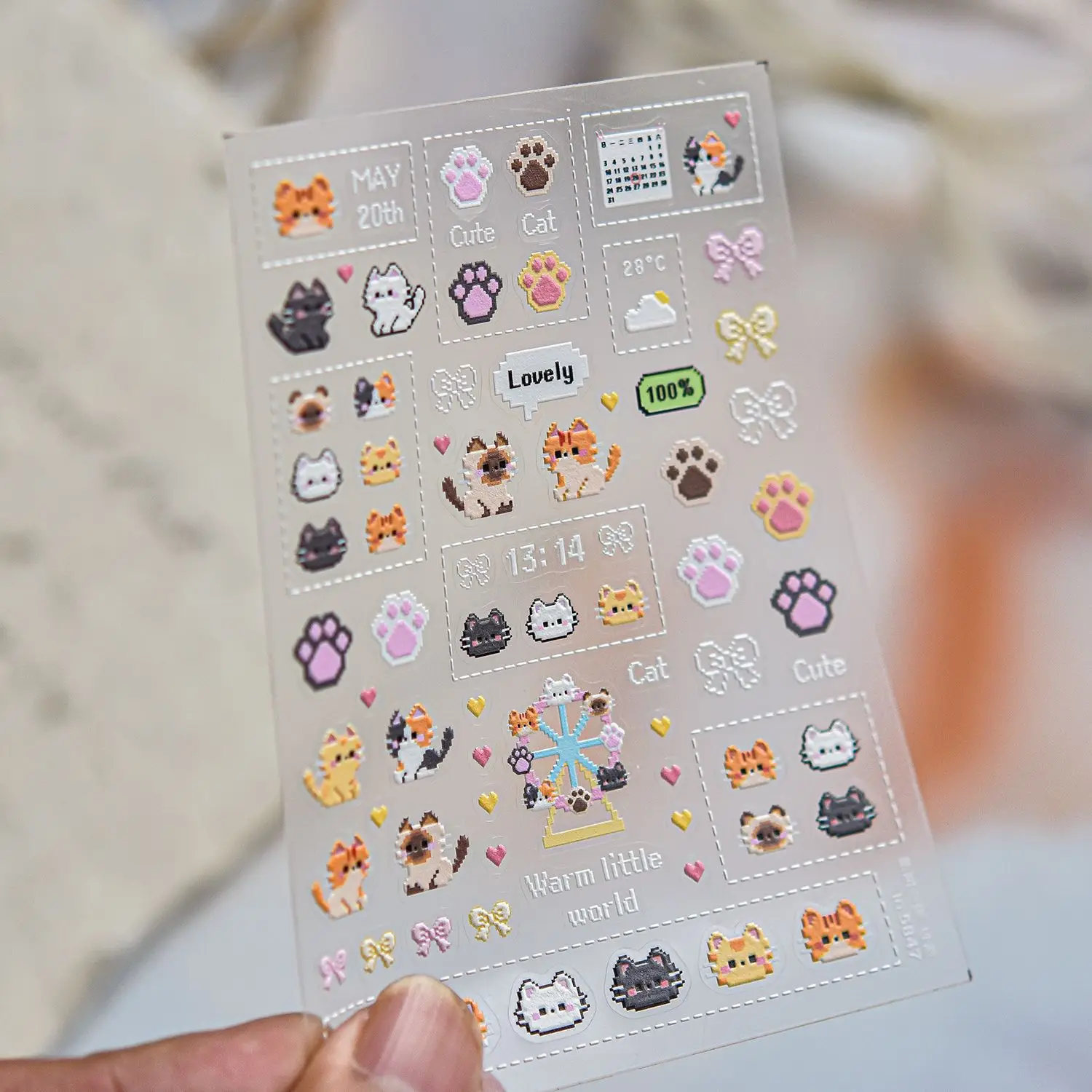 Cartoon Pixel Perlen Katzen Nagelaufkleber 5D Orange Schwarz Ragdoll Katzenpfote Schleife Kalendersticker Süßer Haustier-Stil Liebliche Tier-Maniküre – Detail 2