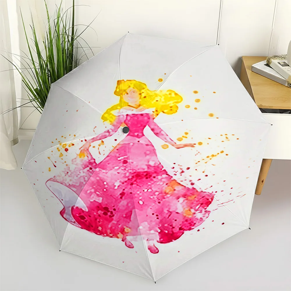 

Автоматический складной зонт Disney Sleeping Beauty Aurora с розовым акварельным принтом, ветрозащитный, водонепроницаемый, для путешествий