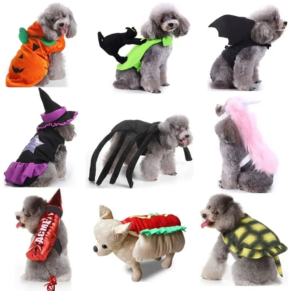 

Dog Christmas Costume Pet Halloween Clothing Funny Batsuit Hot Dog Noodle Spider Pumpkin Costumes for Small Dog Cats Fancy Dress