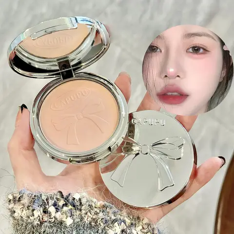 Bowknot Pressed Powder Transparent White Matte Brighten Concealer Long-lasting Oil Control Face Makeup Smooth Setting Powder