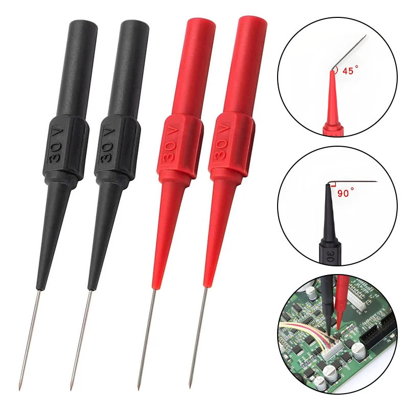 4/10PCS 30V Car Multimeter Test Probe Pins Stainless Steel Insulation Wire Piercing Needle Tip for 4mm Socket Plug Car Tools