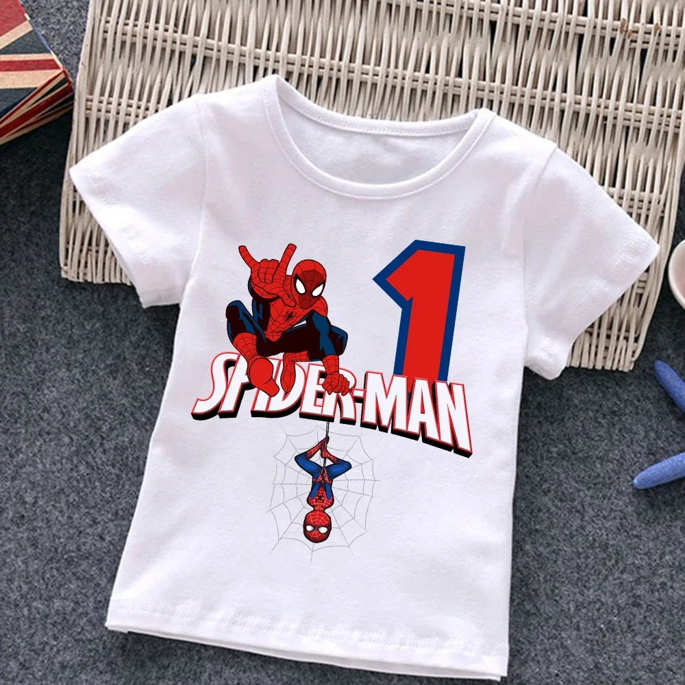 Kid Spiderman T-Shirts Birthday Number 1-10 Marvels T Shirt Kawaii Casual Clothes Super Hero Boy Girl Tee Children Cartoon Shirt