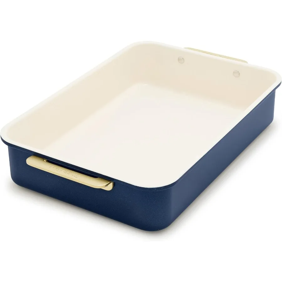 

Bakeware Rectangular Cake Pan Ceramic Nonstick Baking Pan PFAS and BPA Free Gold Handles Durable Steel Freezer to Oven Dish Scr