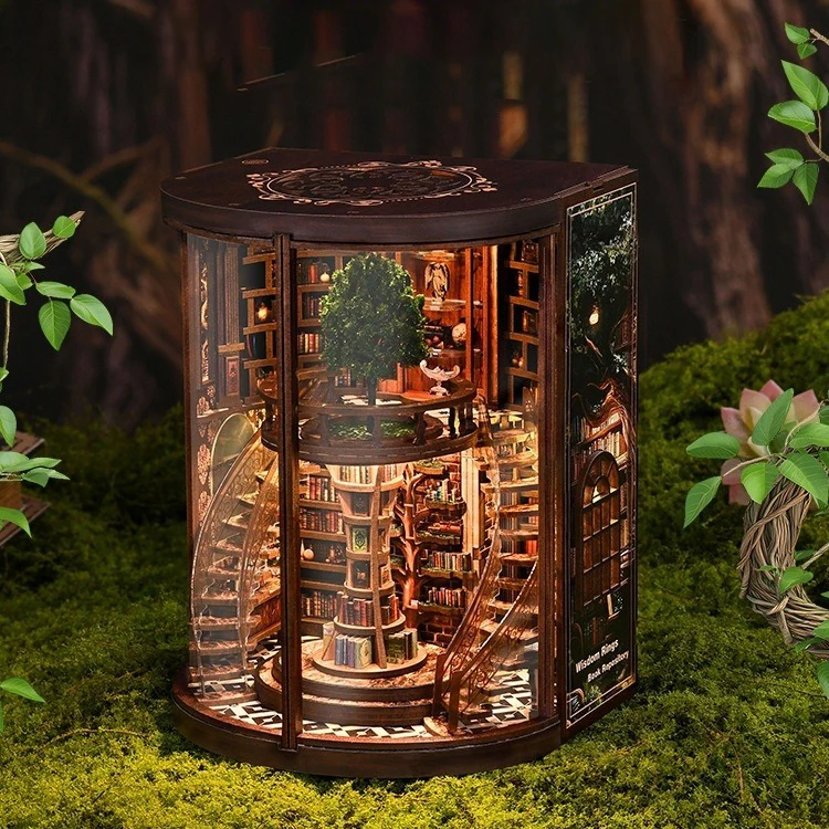 DIY Wisdom Rings Book Nook – Handcrafted 3D Assembly Bookshelf Insert Model Decor