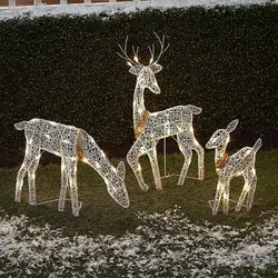 3 pezzi Iron Art alce Deer decorazione del giardino di natale con luce a LED Glowing Glitter renna natale Home Outdoor Yard Ornament Decor