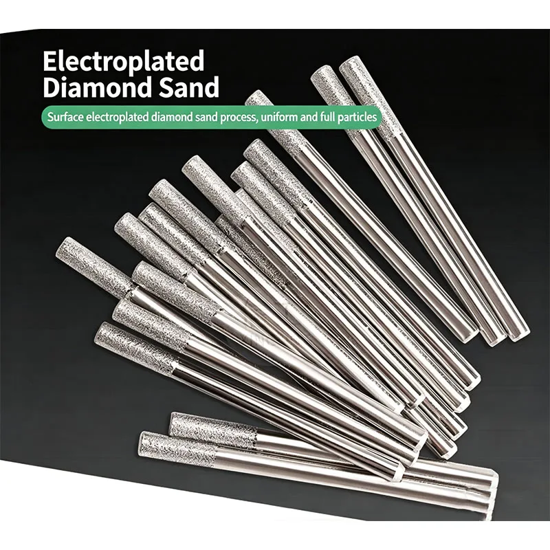 Diamond needle grinding set, metal and jade grinding head, shank diameter: 3mm. Total length: 45mm