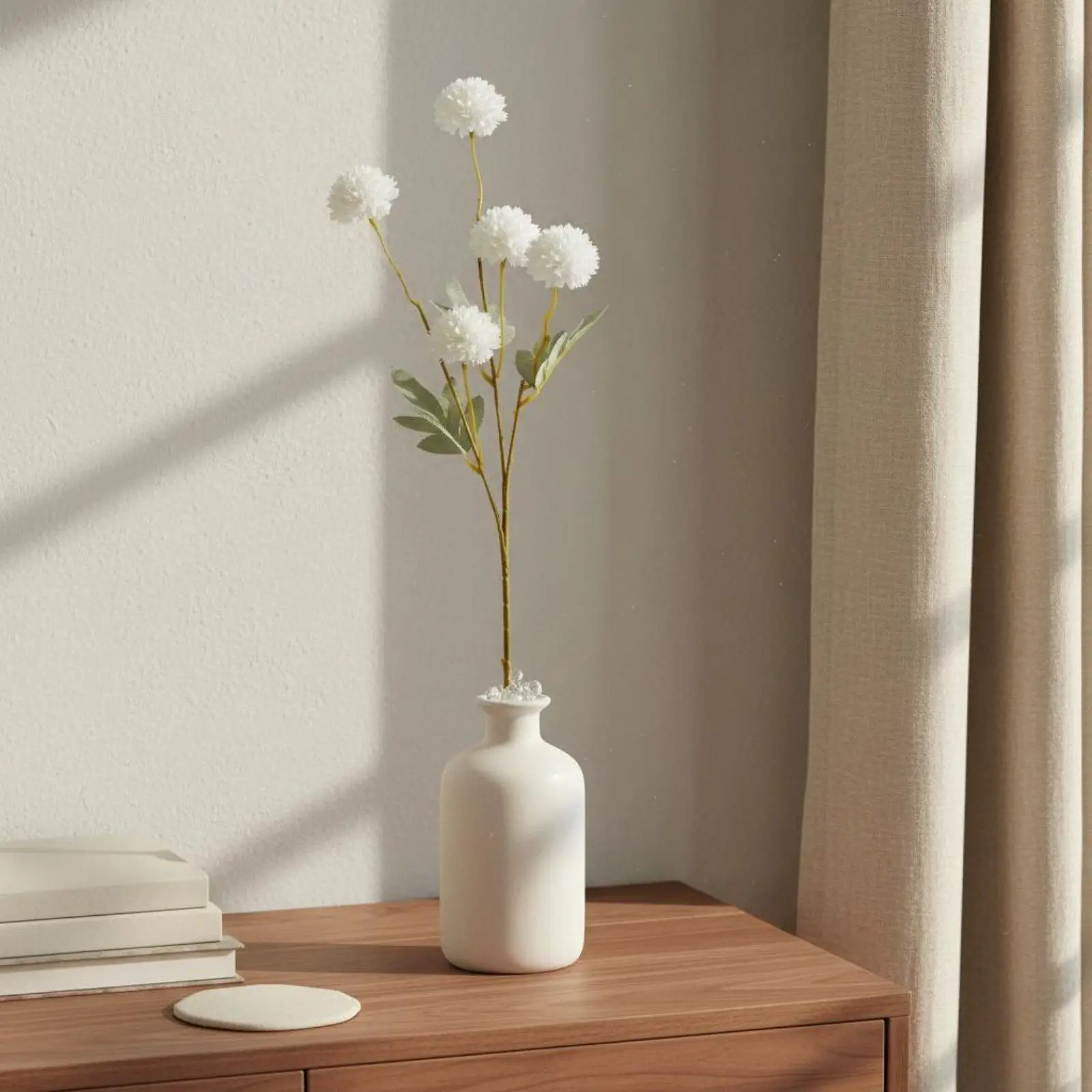 Artificial Flowers Chrysanthemum Bouquet Flexible Puff Ball Head Realistic Silk Plant for Home Decoration Table Centerpiece