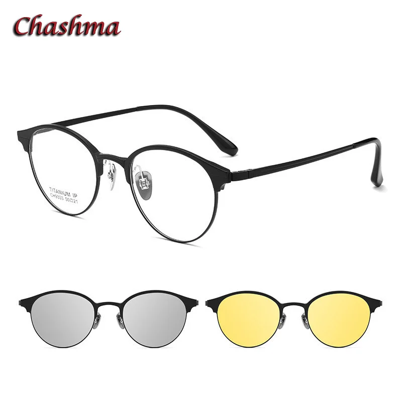 Chashma Day and Night Driving Polarized Lenses Magnet Clips On Prescription Spectacle Eyewear Frame Titanium Optical Eye Glasses