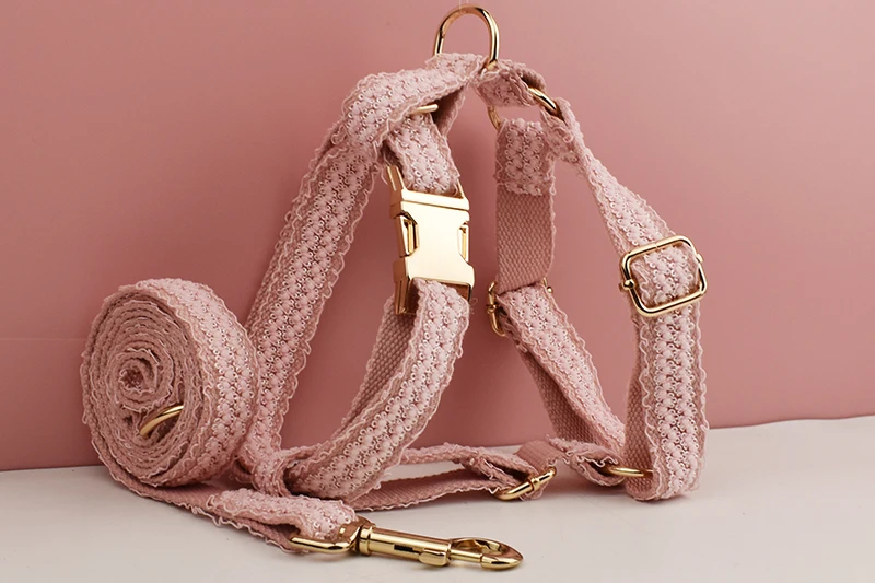 Pink Lace Dog Collar Personalizd Custom Engraved Nameplate Pet Wedding Collar Harness For Dogs Dog Accessories Luxury Lace03