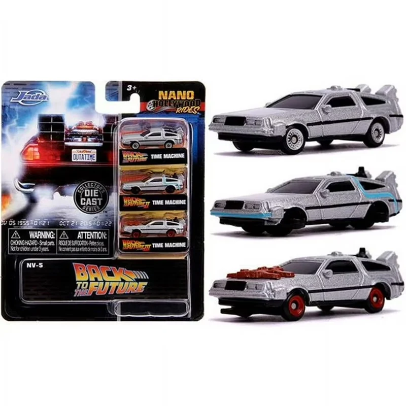 Regreso al futuro Time Machine Set Nano Hollywood Rides Coches modelo fundido a presión - Modelo de coche de 3 piezas Juguete para niños