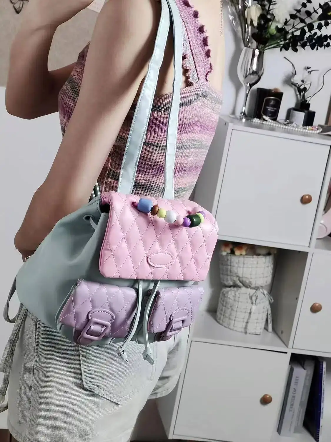 Bloom Sweet Cute Y2k Mochila Women Versatile Leather Lightweight Patchwork Chic Backpacks Female Retro Mini Backpack Aesthetic