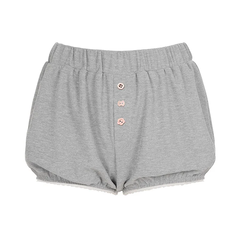 Europa und die Vereinigten Staaten einfache Heimkomfort graue lässige Knöpfe niedrige Taille Blumenknospenrock Shorts Damen