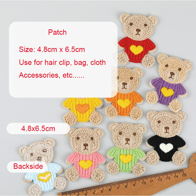 10 Stück 4,8*6,5cm Cartoon-Stickerei-Bären-Applikationen für DIY-Kopfbedeckungen, Haarspangen, Bastelarbeiten, Dekoration, Kleidung, Aufnäher, Accessoires – Detail 14
