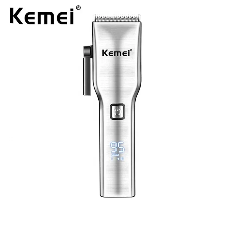 Kemei ที่เล็มขนไร้สายสำหรับผู้ชายที่ตัดผมแบบมืออาชีพที่ตัดขนชุดตัดผมแบบชาร์จไฟได้จอแสดงผล LED เสียงรบกวนต่ำ