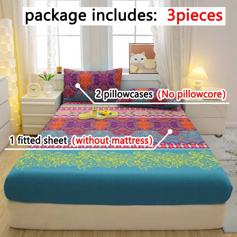 

3-piece Simple modern Bohemia pattern matte three piece fitted sheet set, bedroom printed bed cover set, bedding
