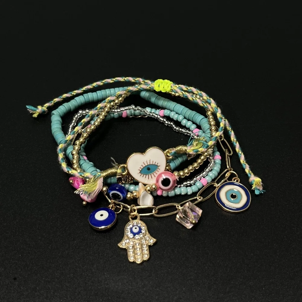

Lucky Eye Colorful Braided Bracelet Adjustable Rope Turkish Evil Eye Charm Tassel Bracelet for Women Girls Men Jewelry