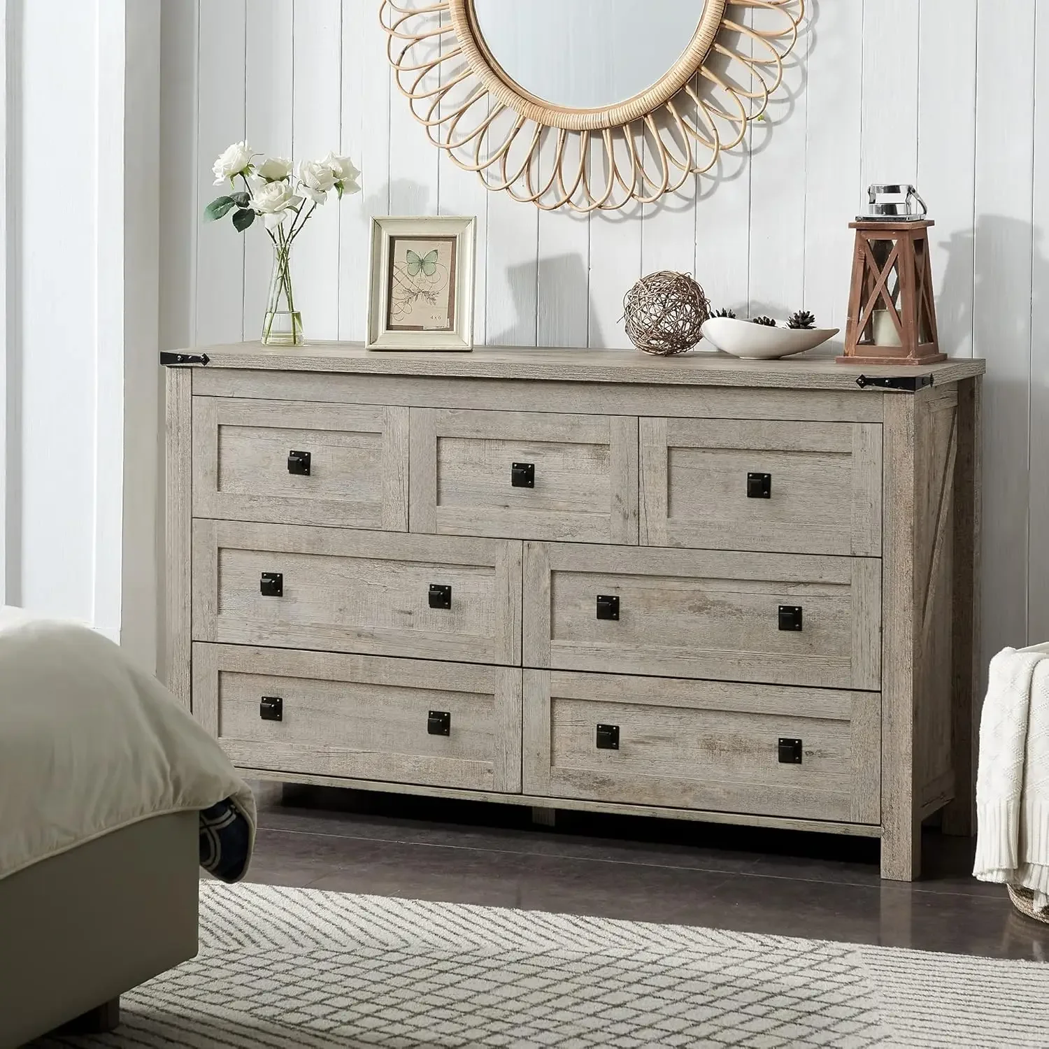 

Nordic retro Tv cabinet, Storage Dressers Organizer for Bedroom, Living Room,Hallway ,Wood Rustic ,with 7 Drawers
