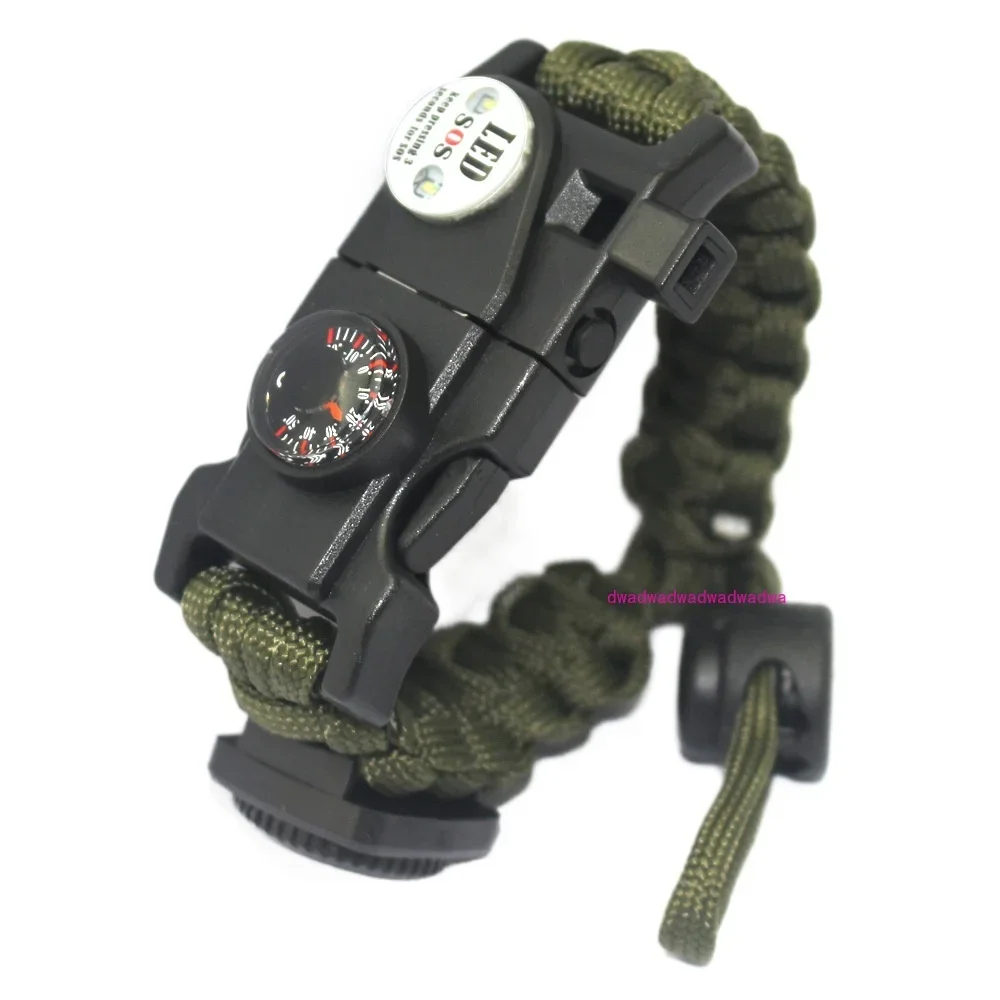 Mountain Camping Adjustable Bracelet Outdoor Survival Umbrella Rope Braided Bracelet, Compass LED Emergency Rescue Wristband