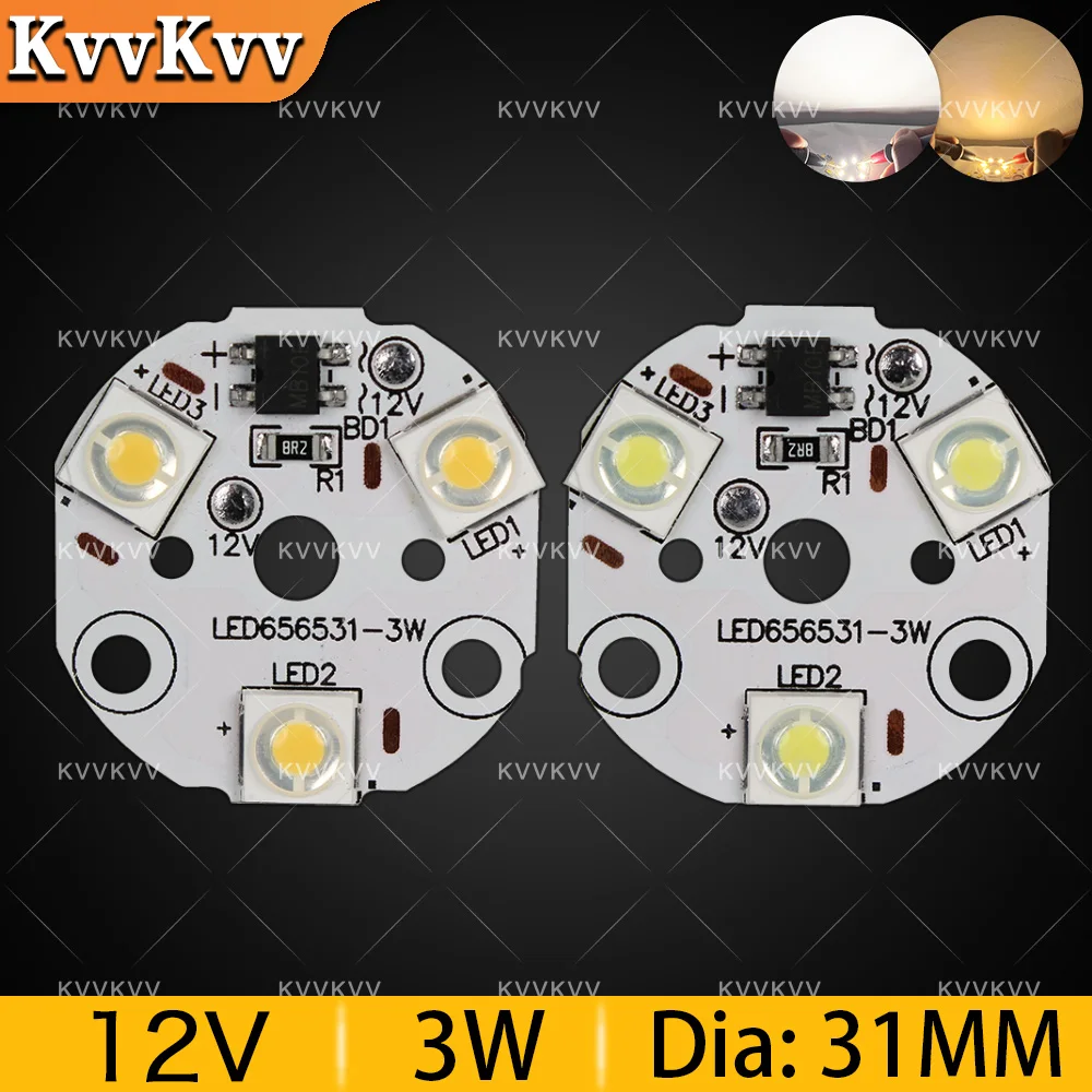 

10pcs 12V LED 3W Flood Light Bulbs Parts for Ceiling Lamps Board For Spotlight Home Aluminum SMD7070 Round Beads White Warm DIY