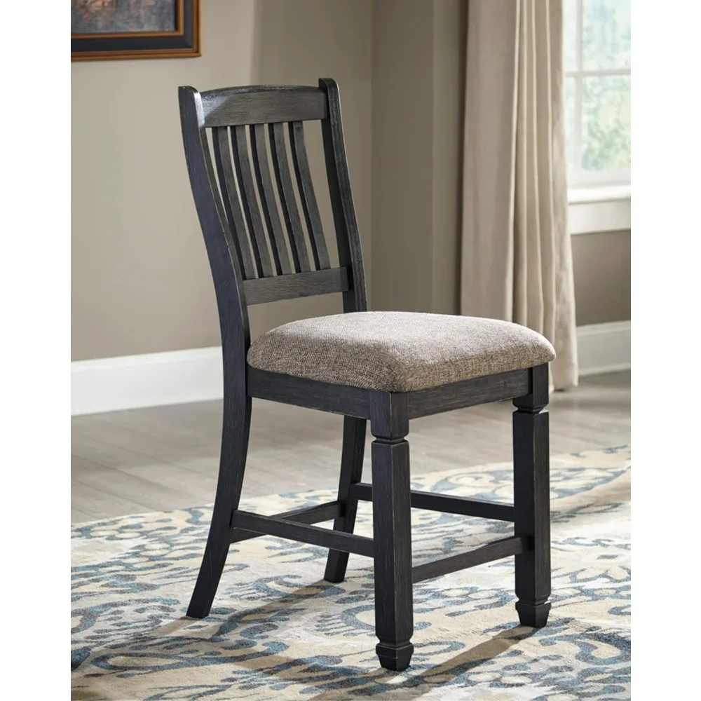 Tyler Creek-Estofados Barstool, Farmhouse Counter Altura, 24.38 in, Apenas Preto, Conjunto de 2