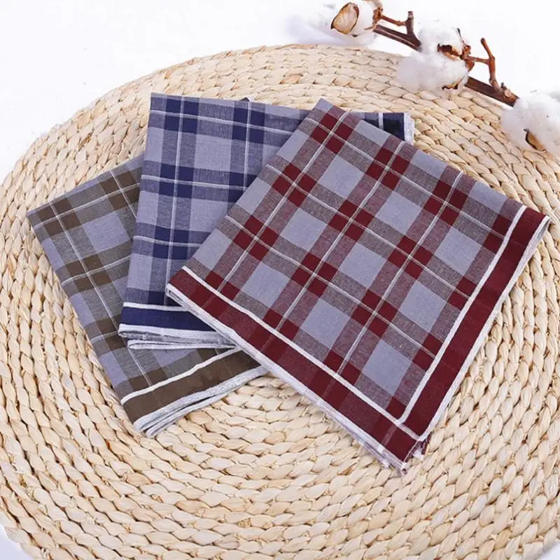 ชุด2ชิ้นลายสี่เหลี่ยมหลากสีผ้าเช็ดหน้าผ้าฝ้ายขนาด38*38ซม. กระเป๋าลายสก๊อตคลาสสิกสำหรับผู้ชาย