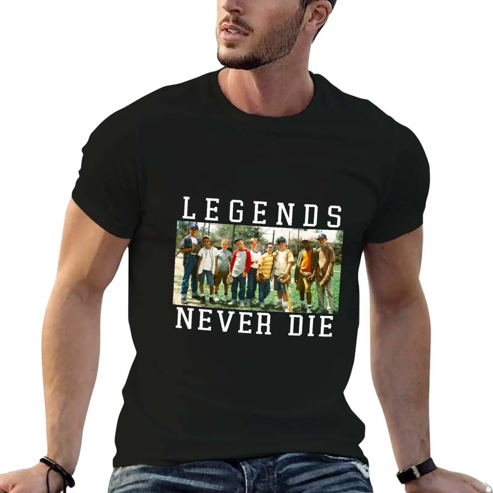 

Sandlot Legends Never Die College Text T-Shirt t shirts for man pack cotton man t shirt luxury t shirt man casual T-shirt