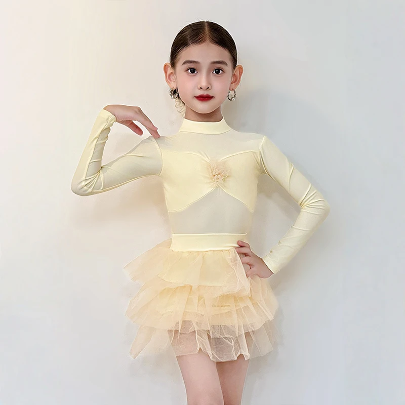 

Yellow Latin Dance Clothing Girls Chacha Latin Dance Professional Costume Children Rumba Salsa Latin Dance Clothes SL13886