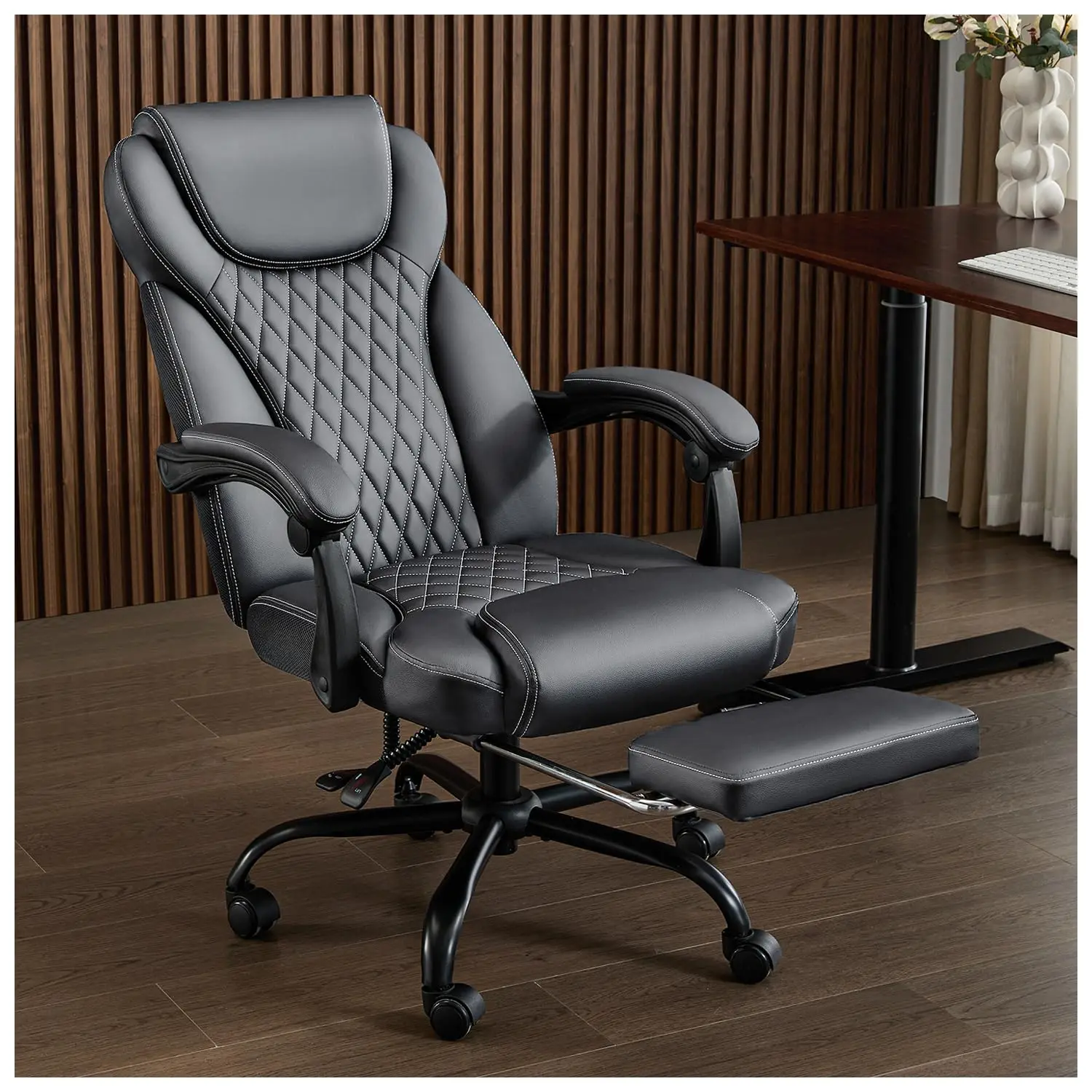 Big & Tall Office Chair with Footrest, Lumbar Support, Ergonomic High Back, Reclining 90°-135°, 300lbs, Desk Chair, Customized