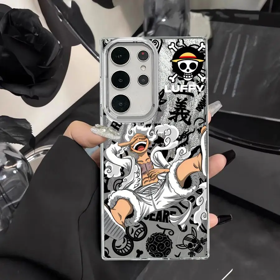 Oneชิ้นอะนิเมะเคสโทรศัพท์สําหรับSamsung Galaxy S25 Ultra S20 FE S23 S22 Plus S24 Ultra S21 S20 FE S21 + เปลือกนุ่มสีดํา