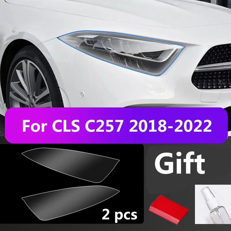 2Pcs Car Headlight Protective Film For Mercedes Benz C257 CLS 300 350 260 450 Black Sticker Transparent Decoration Accessories