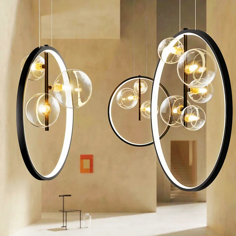 Moderne Bubble Glazen Bal Plafond Kroonluchter Voor Eetkamer Woonkamer Keuken Slaapkamer Zwart Led Decor Armatuur Ophanging Verlichting