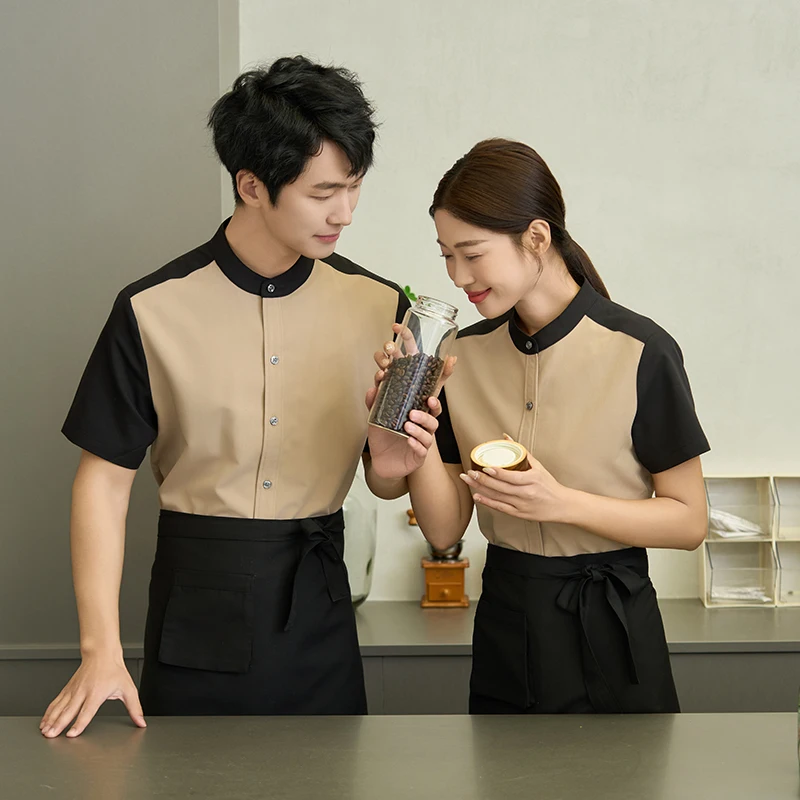 Воздухопроницаемые комбинезоны, летняя униформа, мужской костюм для кухни, ресторана, официанта, официанта, костюм с коротким рукавом, Высококачественная рабочая одежда для отеля