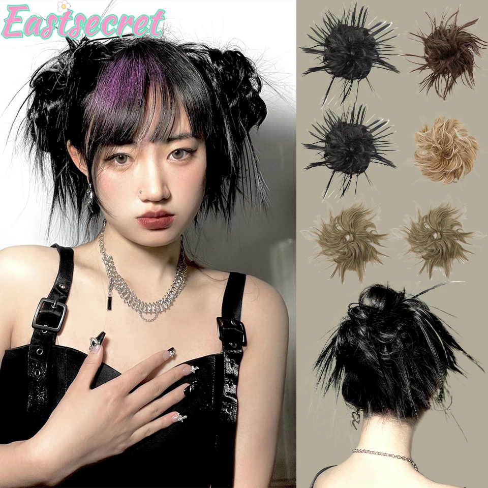 EAST Sanggul rambut keriting elastis wanita, ekstensi rambut chignon donat berantakan keriting, tali serut elastis untuk wanita