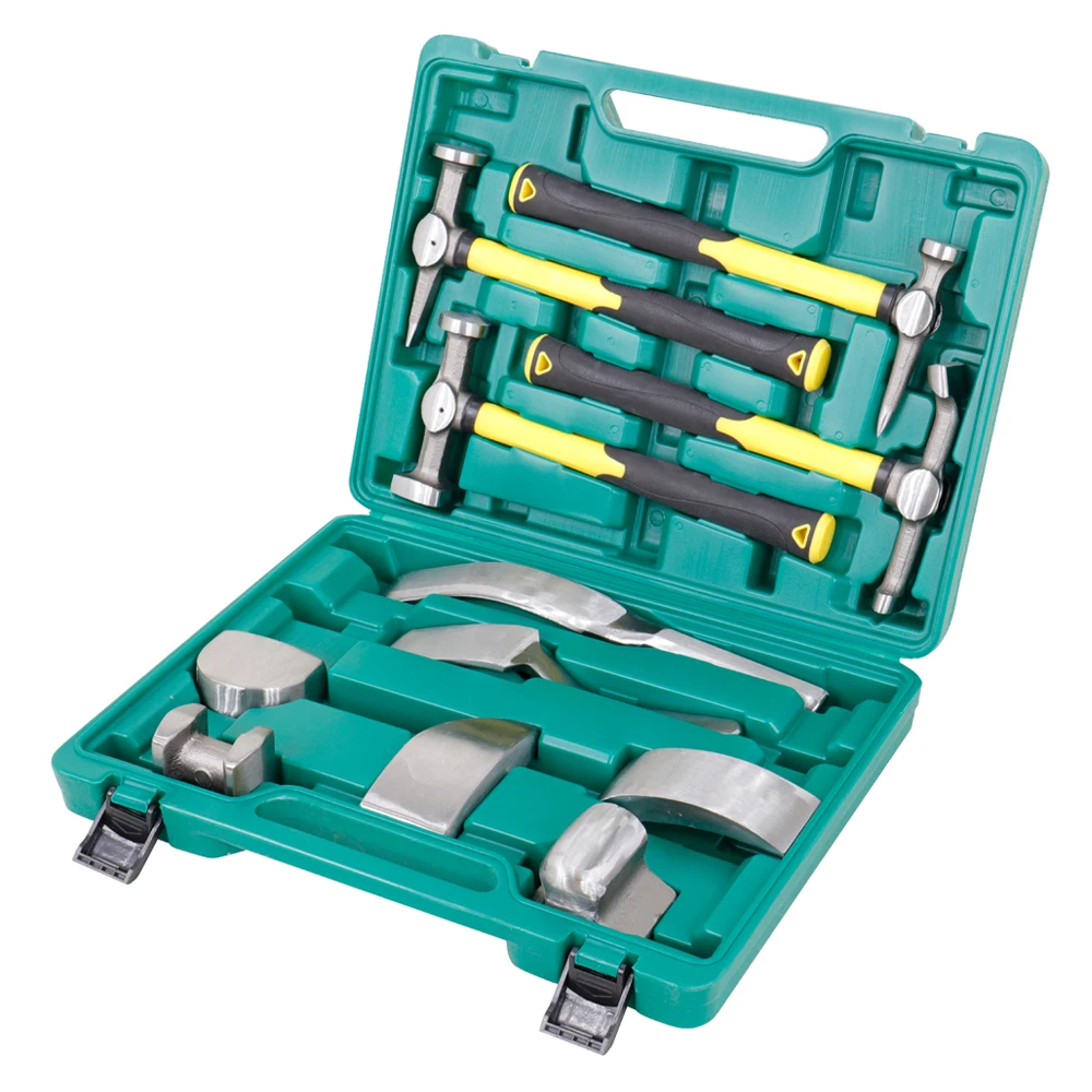 

Professional 11 PCS Car Dent Repair Kit Hammer Dolly Set Sheet Metal Carbon Steel Plastic Coated Handle Auto Body Repair Tools