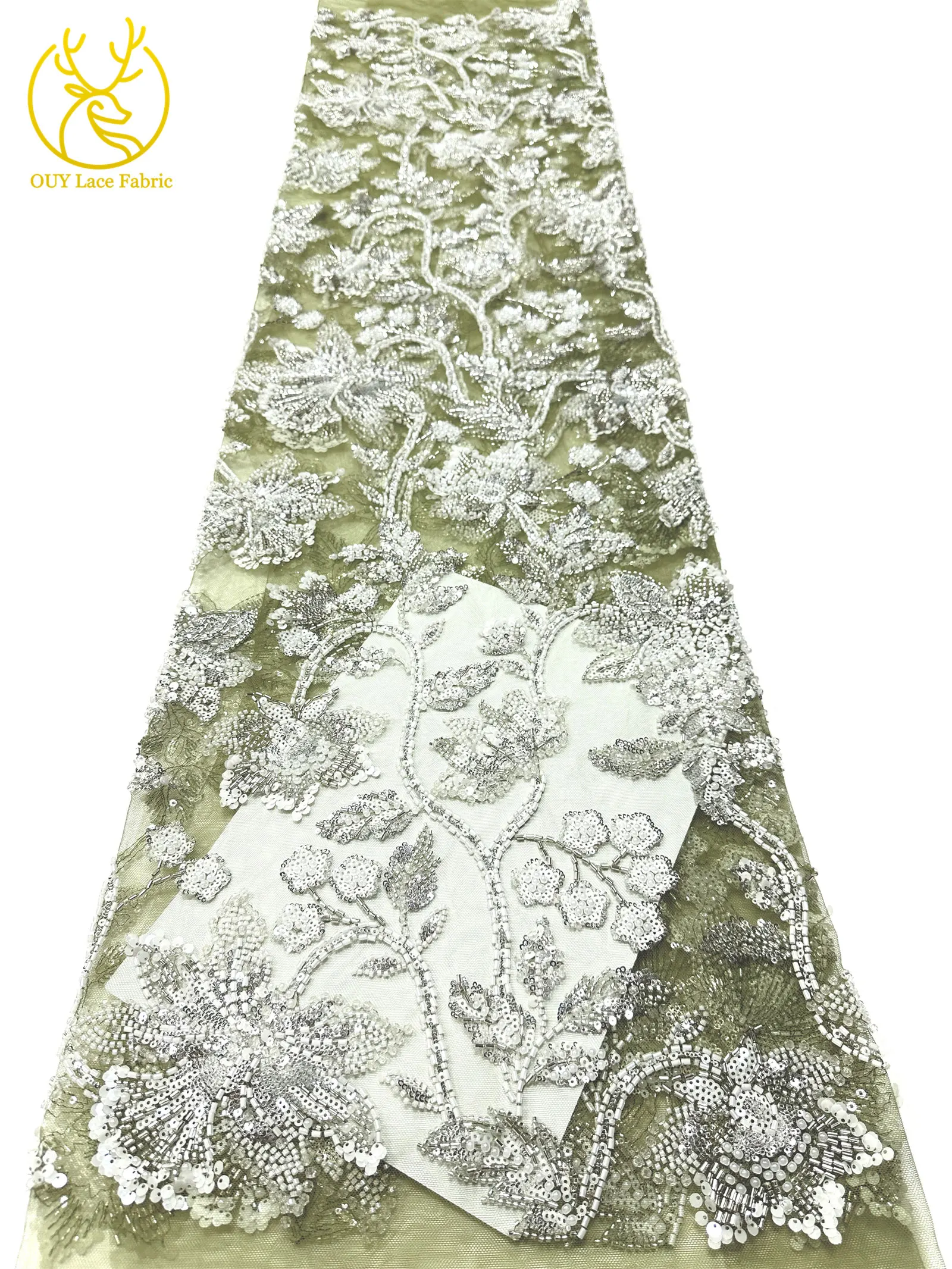 5 Yards Hochwertige Afrikanische Bräutigam-Perlenstickerei Luxuriöser Maßgefertigter Nigerianischer Französischer Pailletten-Tüllstoff für Damen Neues Abendkleid – Detail 15