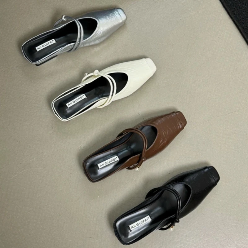 

Лето 2022, женские тапочки с полузавижкой, модная женская обувь роскошного дизайна, тапочки на плоской подошве с квадратным носком Pantuflas De Mujer