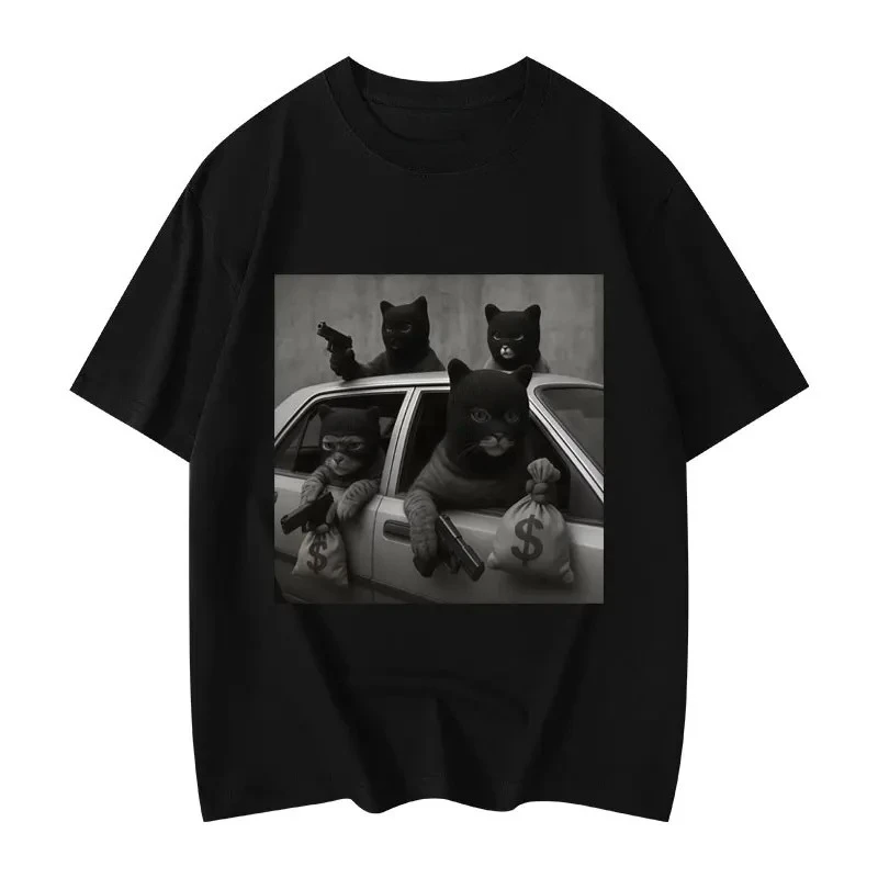 

Funny Cat Gang Meme Graphic T Shirts Men's Women's Fashion Vintage T-shirt High Quality Cotton Oversized Breathable Casual Topss