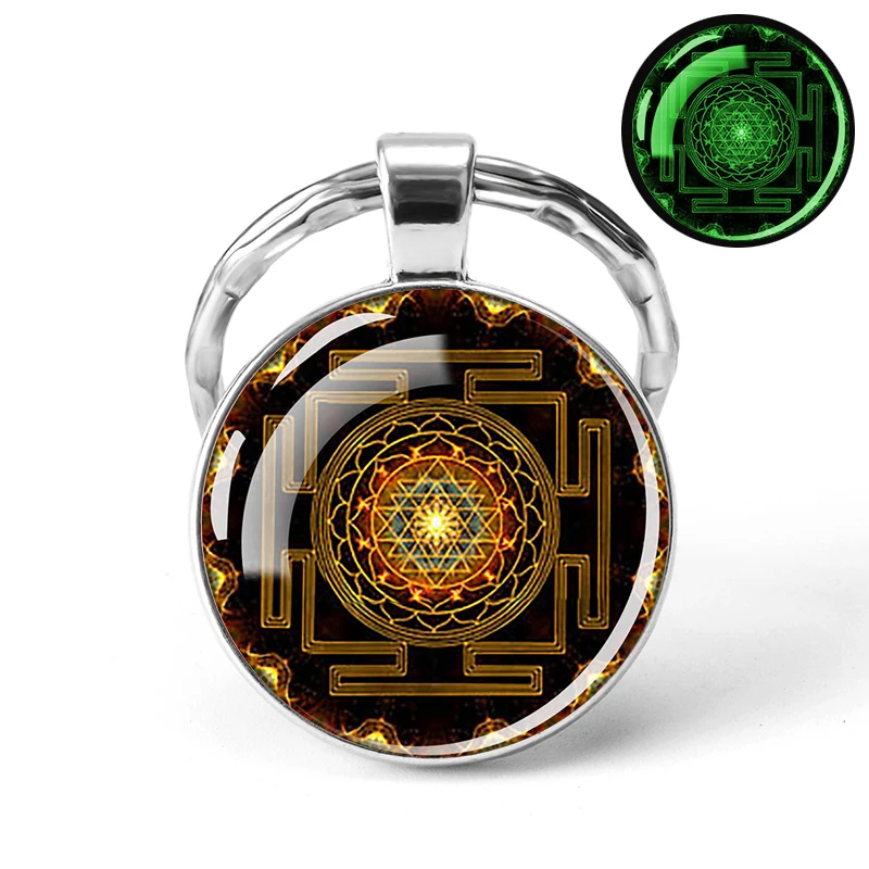 Metatron's Cube Sacred Geometry Keychain Glow In The Dark Mandala Pattern Spiritual Meditation Keyring Luminous Car Key Chain